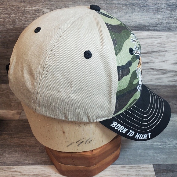 Born to Hunt Camo & Black Adjustable Hat Cap Hunting Deer Camouflage Green - Picture 9 of 11